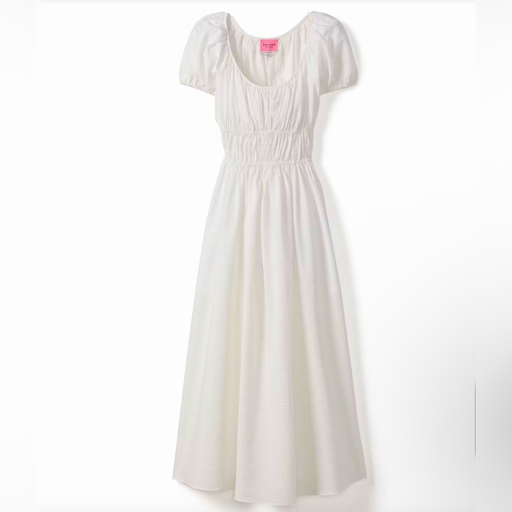 Kate Spade Seersucker Puff Sleeve Cottagecore Midi Dress